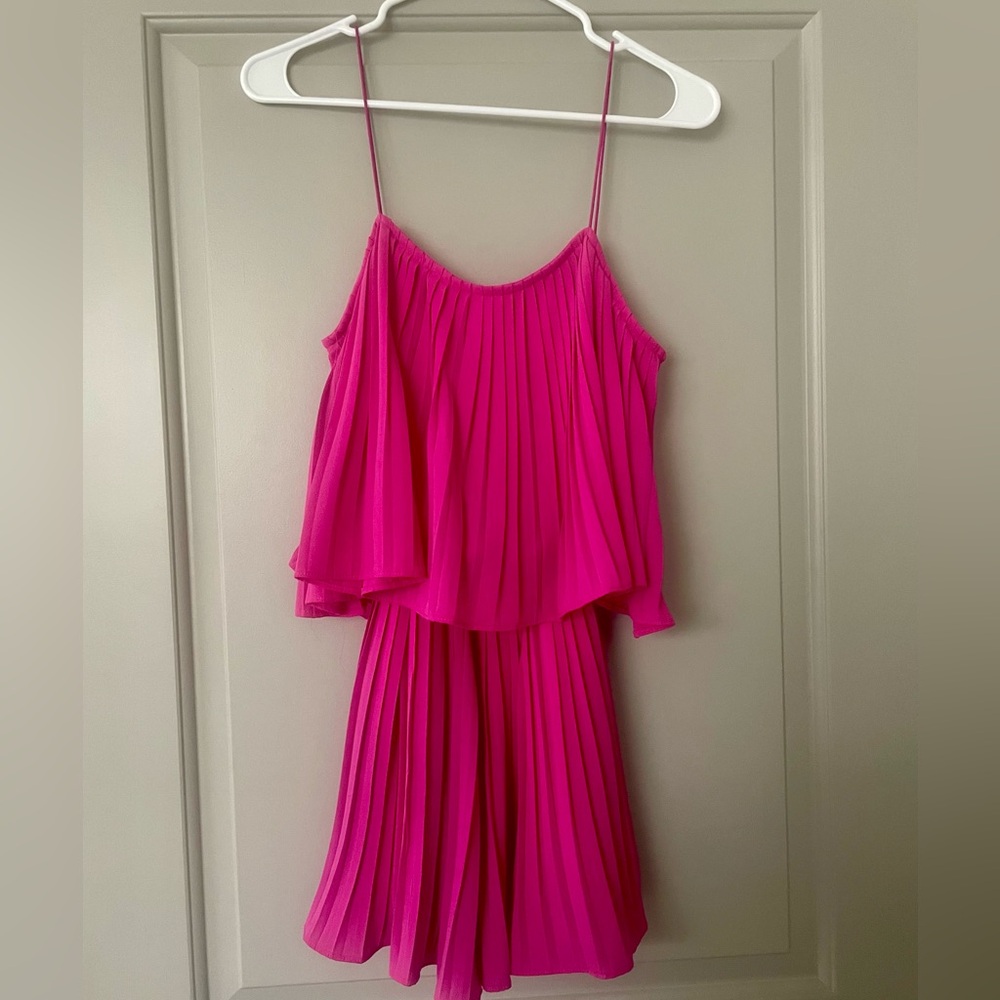 She + Sky Vibrant Pink Pleated Romper